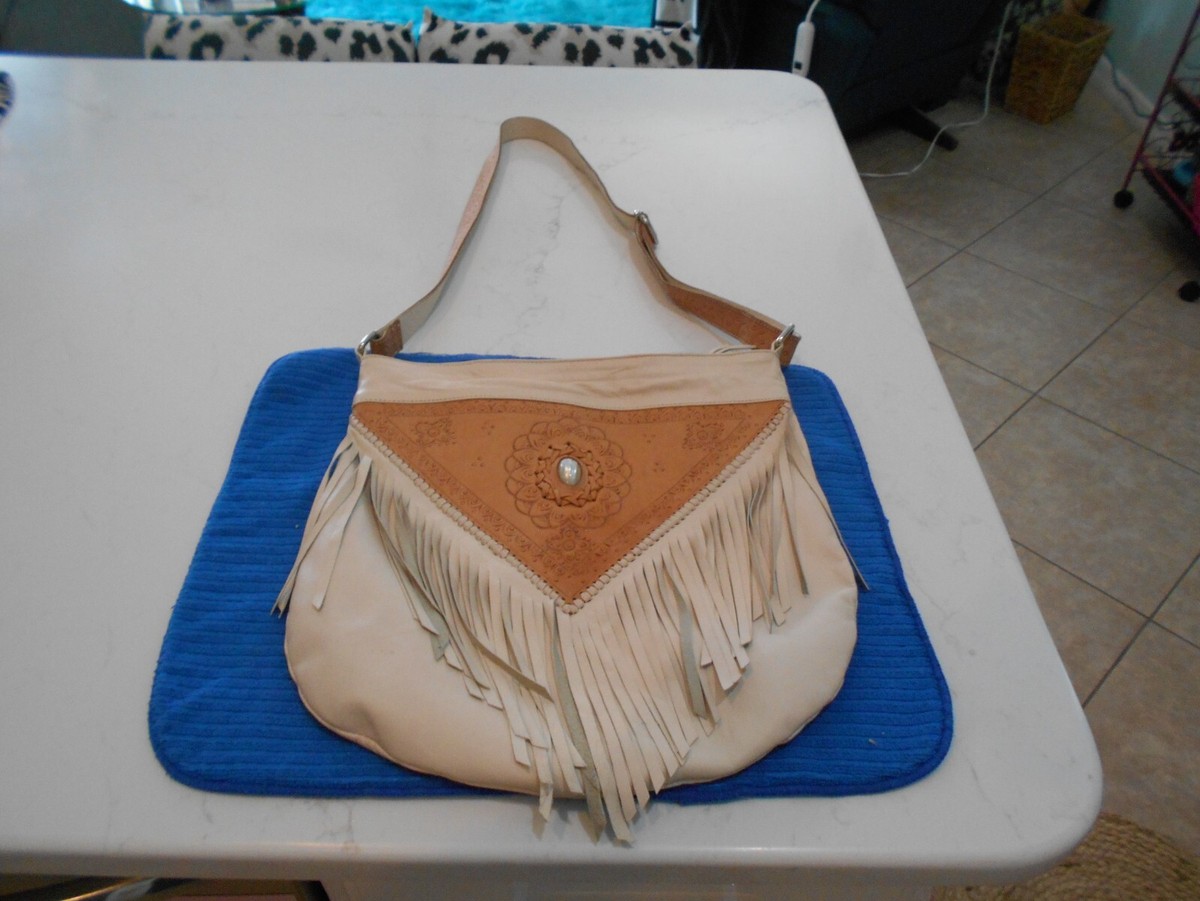 Ladies MAHIYA Shoulder Bag Creme W/Fringe Excellent
