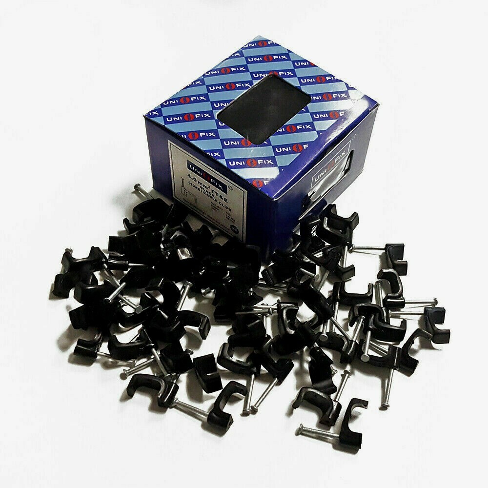 CCTV SHOTGUN CABLE CLIPS UNIFIX RG59+2 4.0MM WIRE FLAT BLACK BOX 100