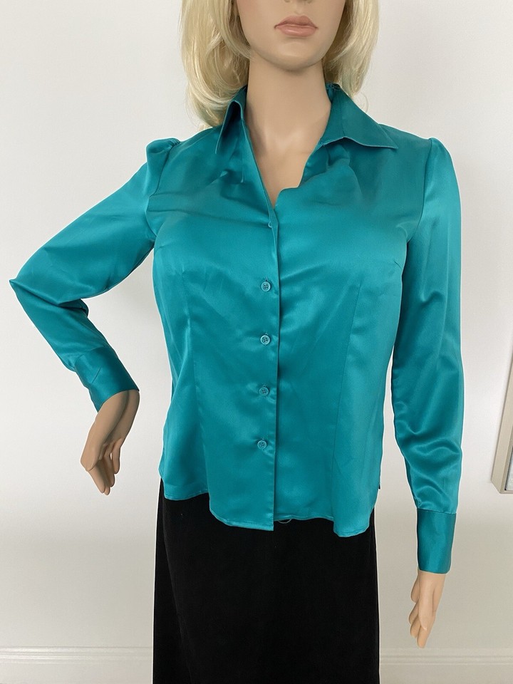 East 5th Green V Neck Button Blouse L S Size 6 New w/out Tags eBay