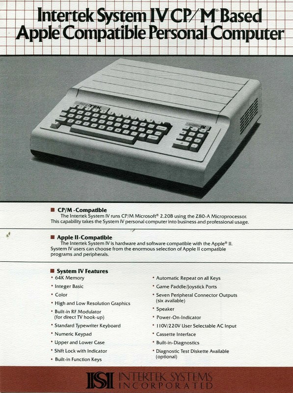 ITHistory (1980s) INTERTEK SYSTEM IV  Datasheet  CP/M Apple Compatible PC