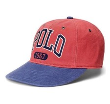 POLO Ralph Lauren Men's Leather Adjustable Strap Hat Ball Cap OSFA 59 RED BLUE