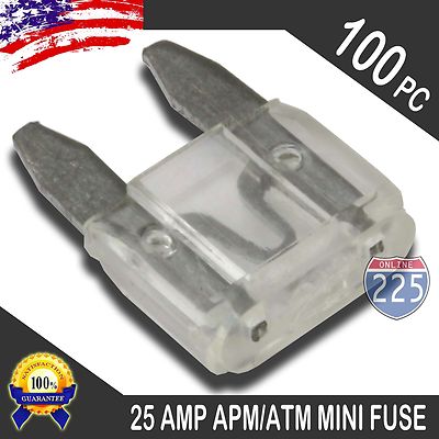 100 Pack 25A Mini Blade Style Fuses APM/ATM 32V Short Circuit Protection Fuse US
