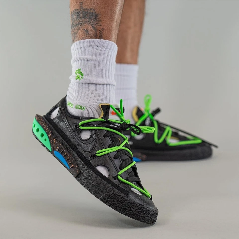 Nike Blazer Low x Off-White Black Electro Green DH7863-001 MenS EU-44 US-10 UK-9 - Imagen 4 de 4