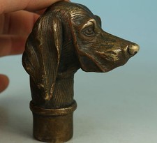 Chinese Old Bronze Handmade Carved Dog Statue Walking Stick Head