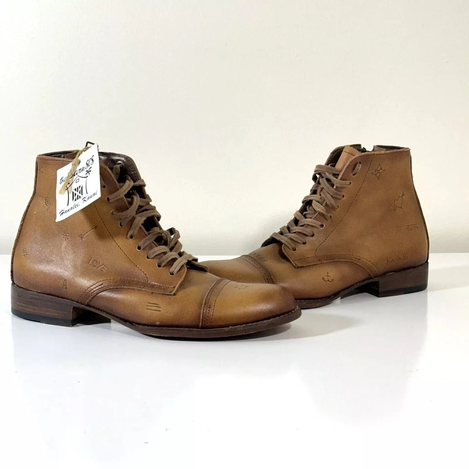 Botas George Esquivel Talla 6 Cremallera Lateral Puntera Cordones Tobillo Cuero Marrón Repujado Foto 3 de 4