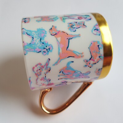 Lilly Pulitzer Gold Fluoreszierend Hund Welpe Künstler Keramik Kaffee Tee Becher Tasse