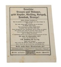 Affiche patriotique allemande originale WWI - Appel aux dons en métal