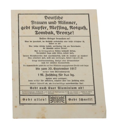 Original WWI German Patriotic Poster - Metal Donation Appeal