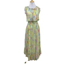 Anthropologie Dress Women 4 Watercolor Smocked Waist Flounce Hem Split Neck Maxi