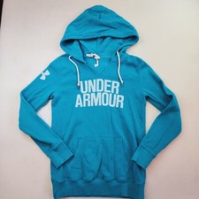 Under Armour Sweatshirt Women XS Blue Spellout Vneck Cold Gear Hoodie Active