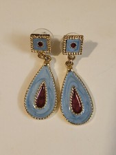 Blue Teardrop Enamel Earrings