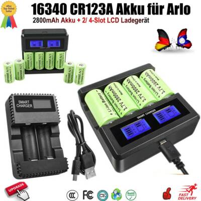 2800mAh 16340 RCR123A Li-ion Wechsel Akku +USB LCD Ladegerät für Arlo Kamera DHL