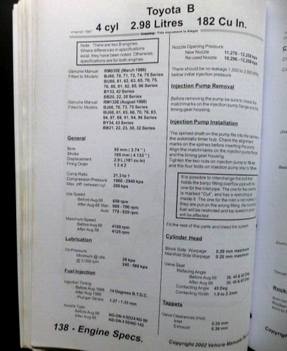 Toyota LANDCRUISER - 1952 to 2002 - Quick REFERENCE MECHANIC'S Data MANUAL -rare - Picture 14 of 17