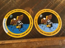 ORIGINAL VINTAGE GRUMMAN APOLLO 11 STICKER PAIR 10 & 20 ANNIVERSARIES