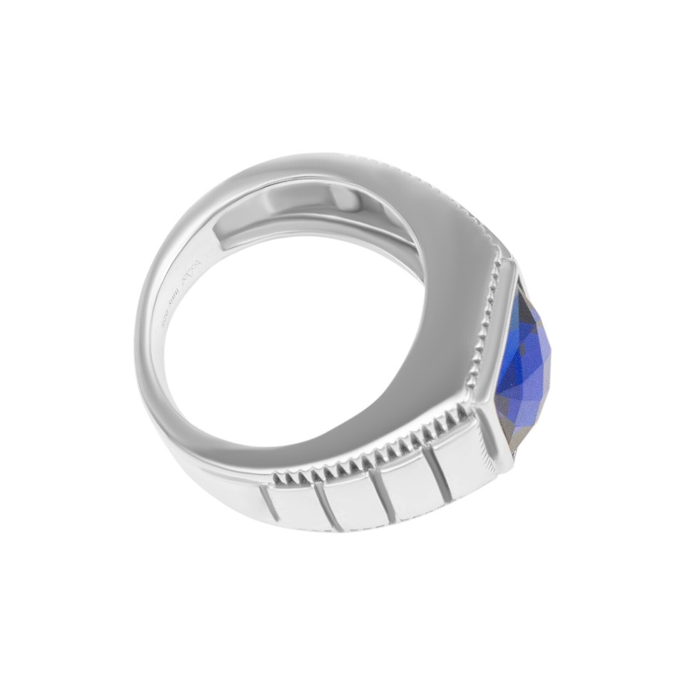 Mens Plain Real 925 Sterling Silver Hip Hop Blue Cubic Zirconia Crystal ...