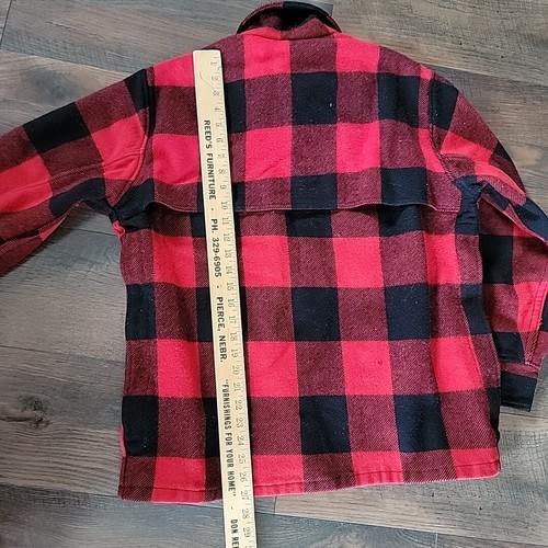 Vtg Woolrich Buffalo Plaid Collar Zip short men's coat Sz 44 Wool Red Black - Picture 21 of 24