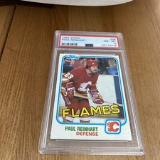 1981 Topps Hockey Paul Reinhart #28 Flames Canucks - PSA 8