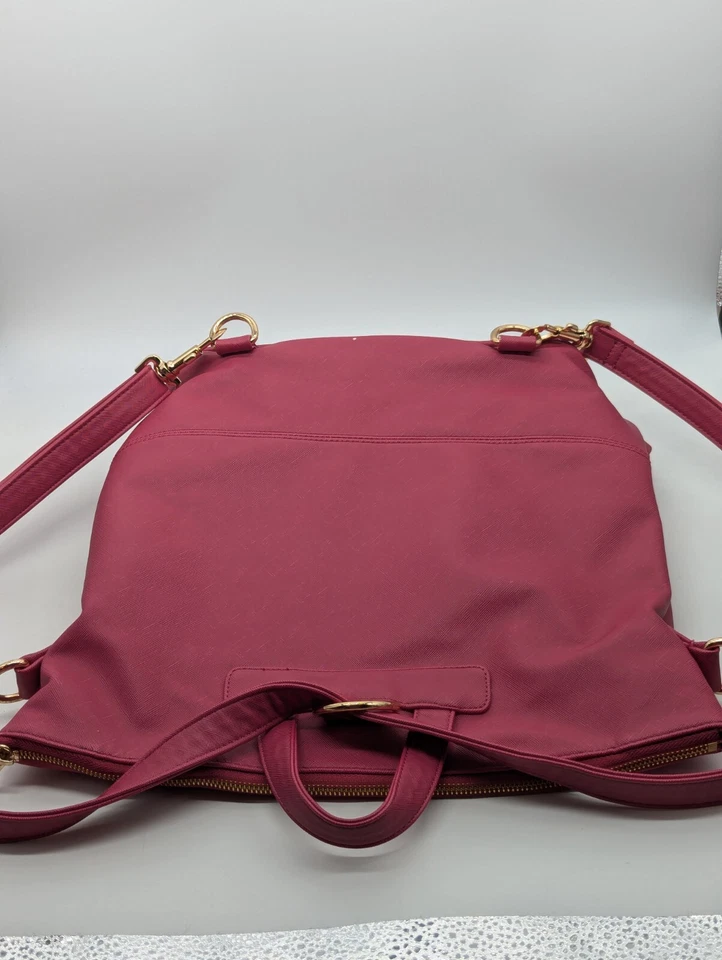 Neiman Marcus Saffiano Cuero Rosa Bolso de Hombro Mochila Convertible Cartera Foto 3 de 4