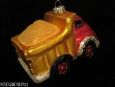 BLOWN GLASS RED/GOLD CLASSIC DUMP TRUCK CHRISTMAS ORNAMENT CONSTRUCTION NWT