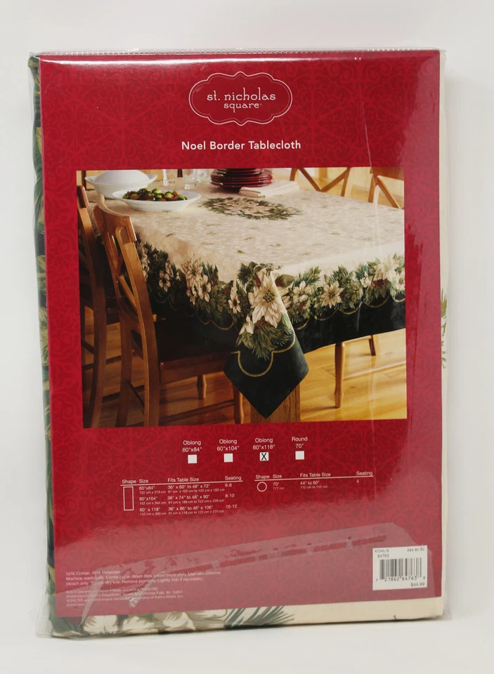 Mantel Oblongo Cuadrado Navidad Noel Border 60x118 San Nicolás Nuevo con Etiquetas Kohls Foto 4 de 4