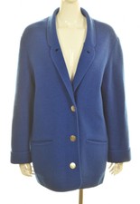Giesswein Womens Jacket Size 40 Blue Solid Basic Long Sleeve Wool