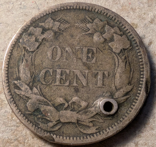 US 1 cent 1858 holed Flying Eagle
