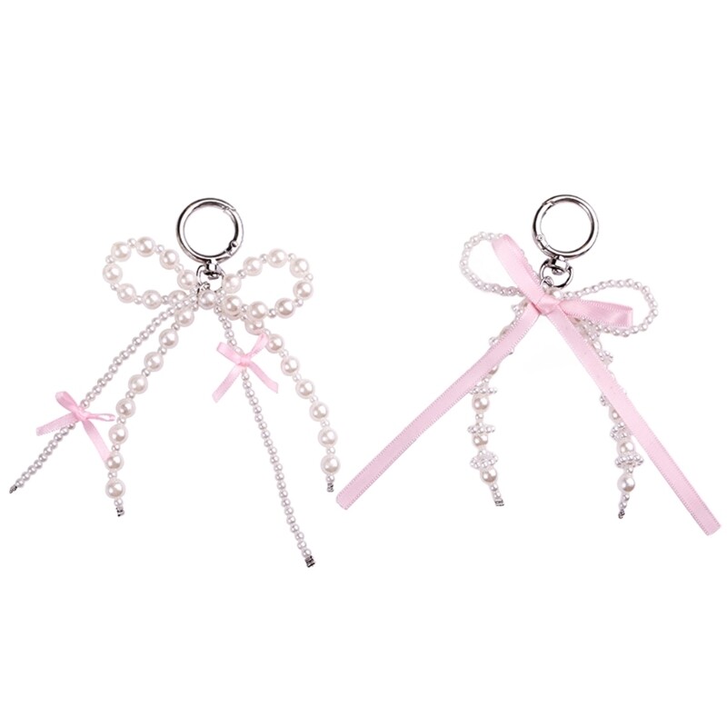 Pearls Bead Bowknot Key Rings Pendant Butterfly Knot Beaded Keychain ...