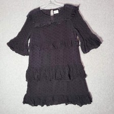 Madewell Women Dress 2 Black Floral Mini Shift Eyelet Ruffles 3/4 Bell Sleeve