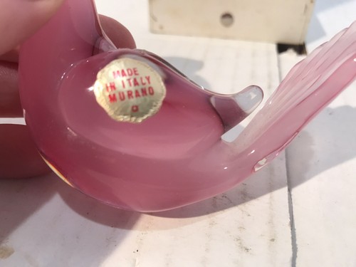 Vintage Murano Made In Italy Pale Pink Bird Art Glass Hand Blown - Picture 4 of 6