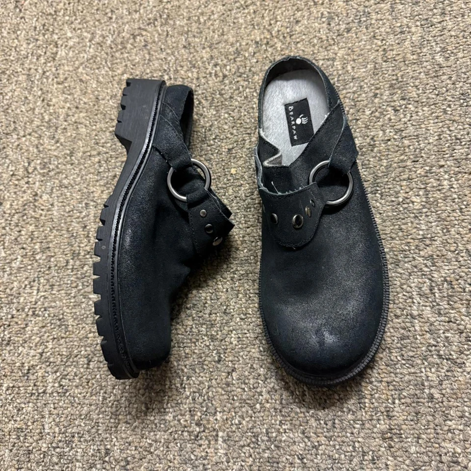 Black Leather Bearpaw Buckle Mules - Image 2 of 4