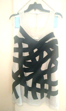 Miss Me M M Couture Silk Dress L beige black SILK cross pattern Tank Tunic Mini