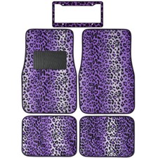 Safari Print Purple Leopard Carpet Floor Mats For Car Truck License Plate Frame