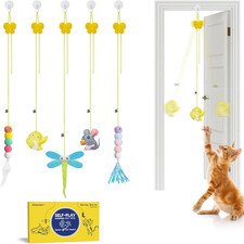 Interactive Cat Feather Toys 5 Pcs, Cat Teaser Retractable Hanging Indoor Kitten
