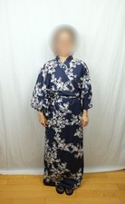 Traditional Japanese Yukata Kimono Robe Navy Blue Cherry Blossom Floral Size S