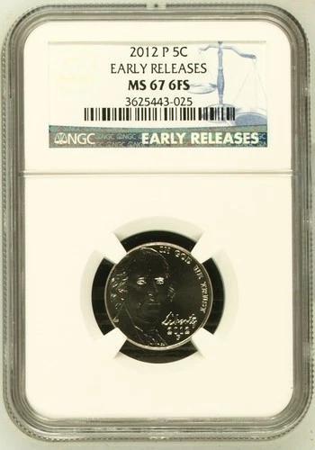 2012 P Early Releases Jefferson Nickel 5c NGC Certified MS67 6FS 6 Full Steps
