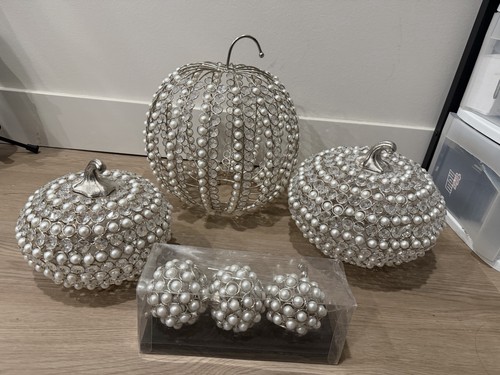 Rachel Zoe Faux Pearl Crystal Jewel Pumpkin Silver Glam Fall Thanksgiving Lot
