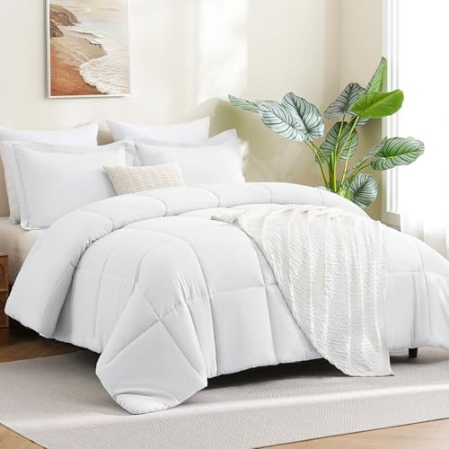Size Comforter Sets - 3 Pieces Box Stitched Bed Set for All Queen White - Imagen 5 de 6