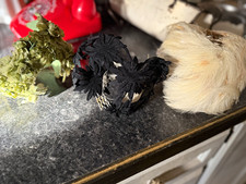 Women's Feather Fascinator Headpiece w/ Netting Black Beige Flower One Size