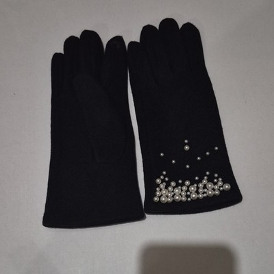 S&L Style Luxe Women's Black Beaded Wrist Gloves w/touch screen tip  Polyester 