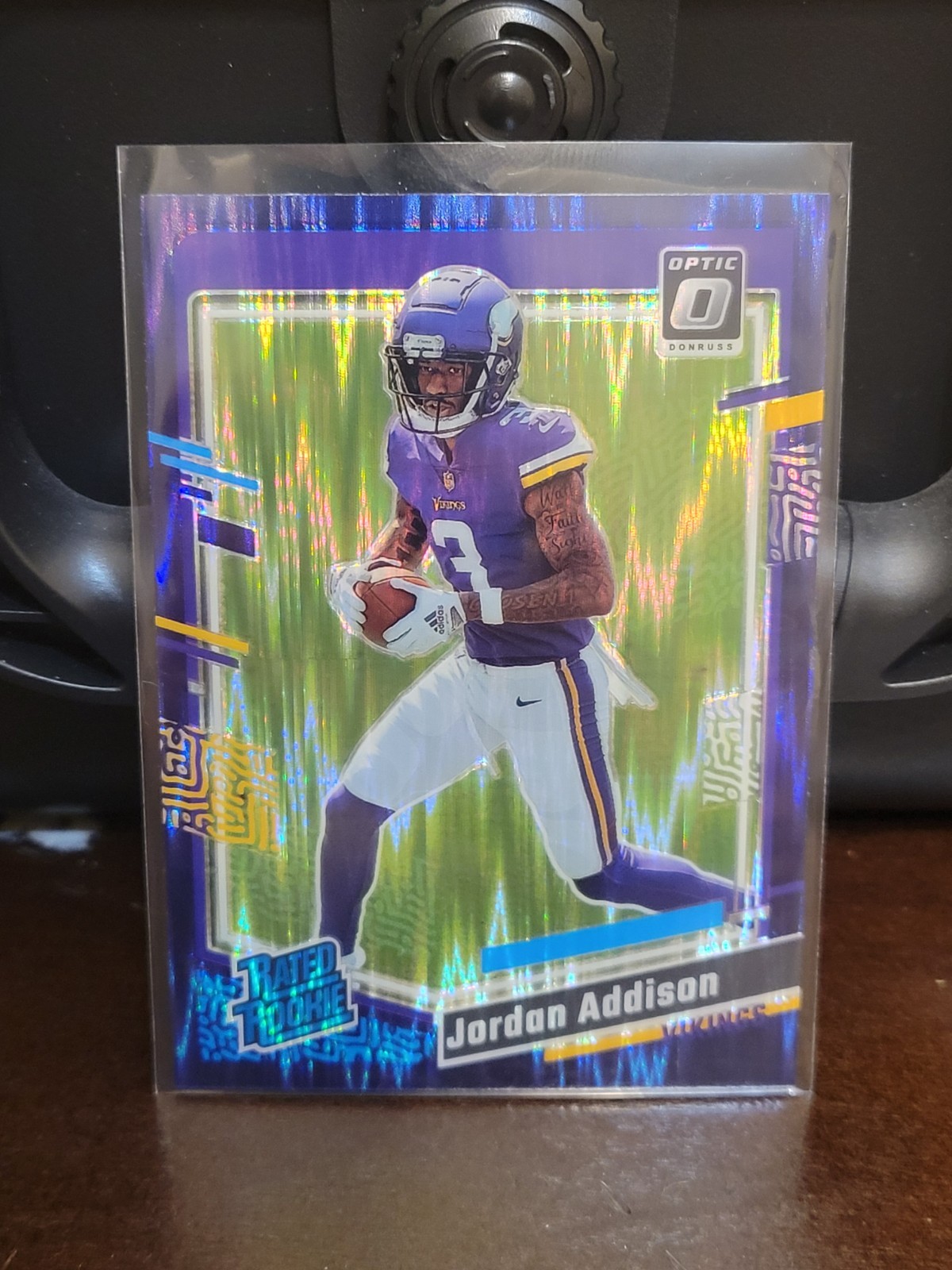 2023 Panini Donruss Optic Rated Rookie Jordan Addison #271 Purple Shock Vikings