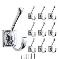 2 PCS Decorative Heavy Duty Robe Towel Hooks Double Polished Chrome Wall Mount