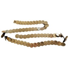 Vintage 80s 90s Gold Coin Link Waist Hip Belt Retro Stretch One Size Boho