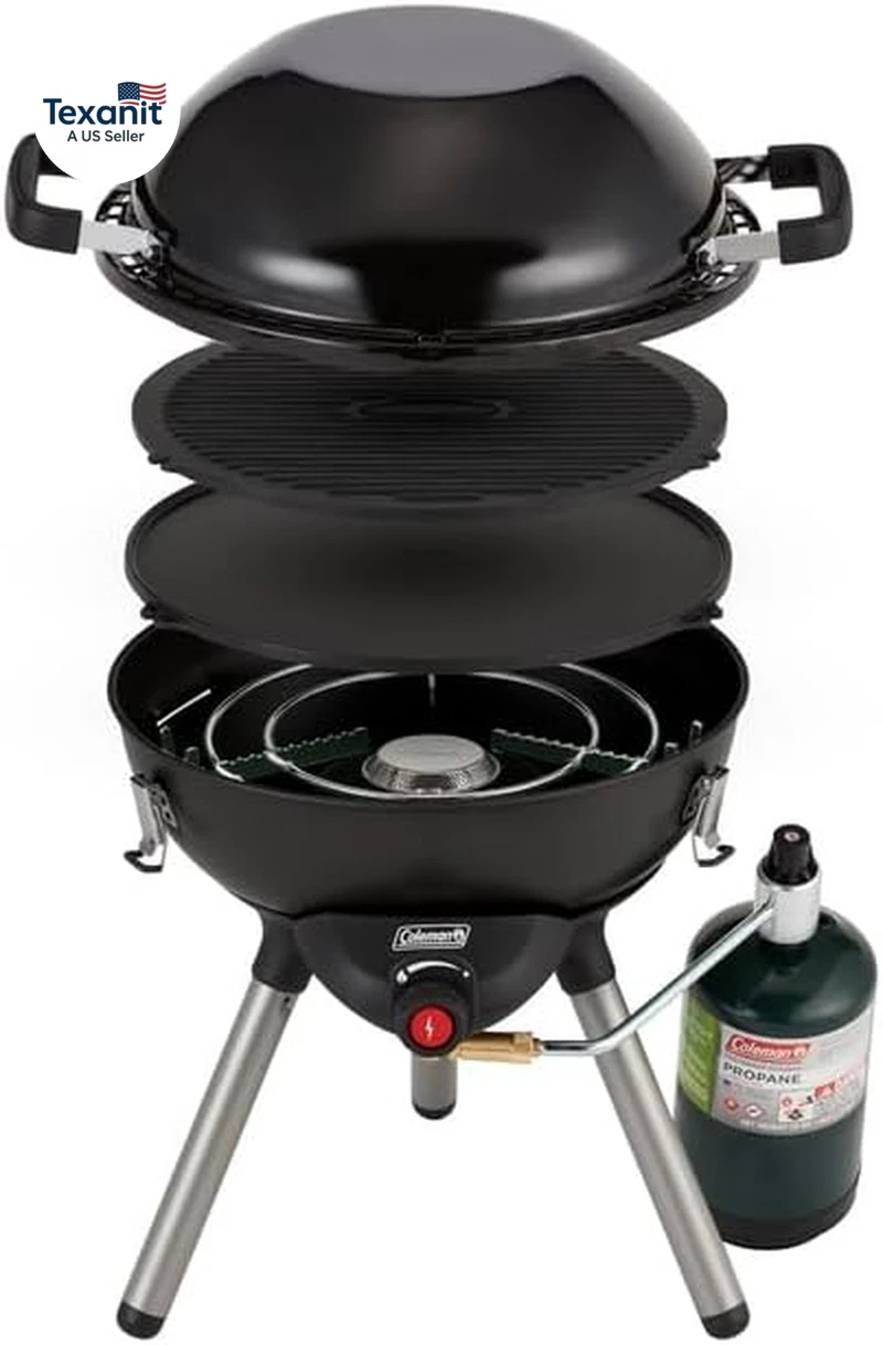 4-In-1 Portable Propane Grill with 4 Cooking Attachments, Grill/Stove/Griddle/Wo