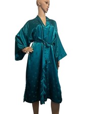 Victoria's Secret VTG Y2K Satin Kimono Robe Womens One Size Green Polka Dot Boho