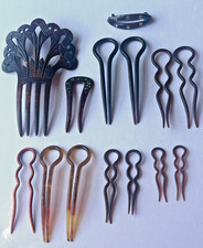 Lof/14 Antique Edwardian Victorian Celluloid Faux Tortoiseshell Hair Combs Pins
