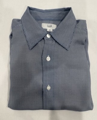 DUNHILL LONDON XLARGE ALL LYOCELL NAVY WHITE MICRO HOUNDSTOOTH DRESS SHIRT