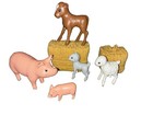 Plastic Farm Animal Figurines Lot w/ Hay Bales - Pigs, Lambs, Calf, Horse — photo 1