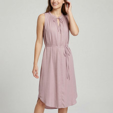 Loft Women's Sleeveless Ruffle Tie Waist Dress in Mauve Color and size M