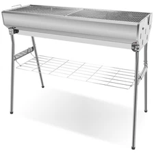 Portable Grill, Foldable Stainless Steel Grill with Storage Shelf and non-sli...