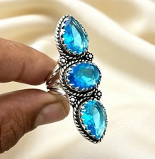 Blue Topaz Gemstone 925 Sterling Silver Ring Handmade Jewelry Ring For Gift